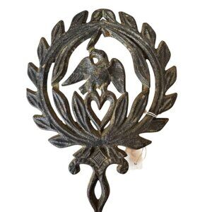 Vintage Cast Iron Trivet With Bird & Heart Design